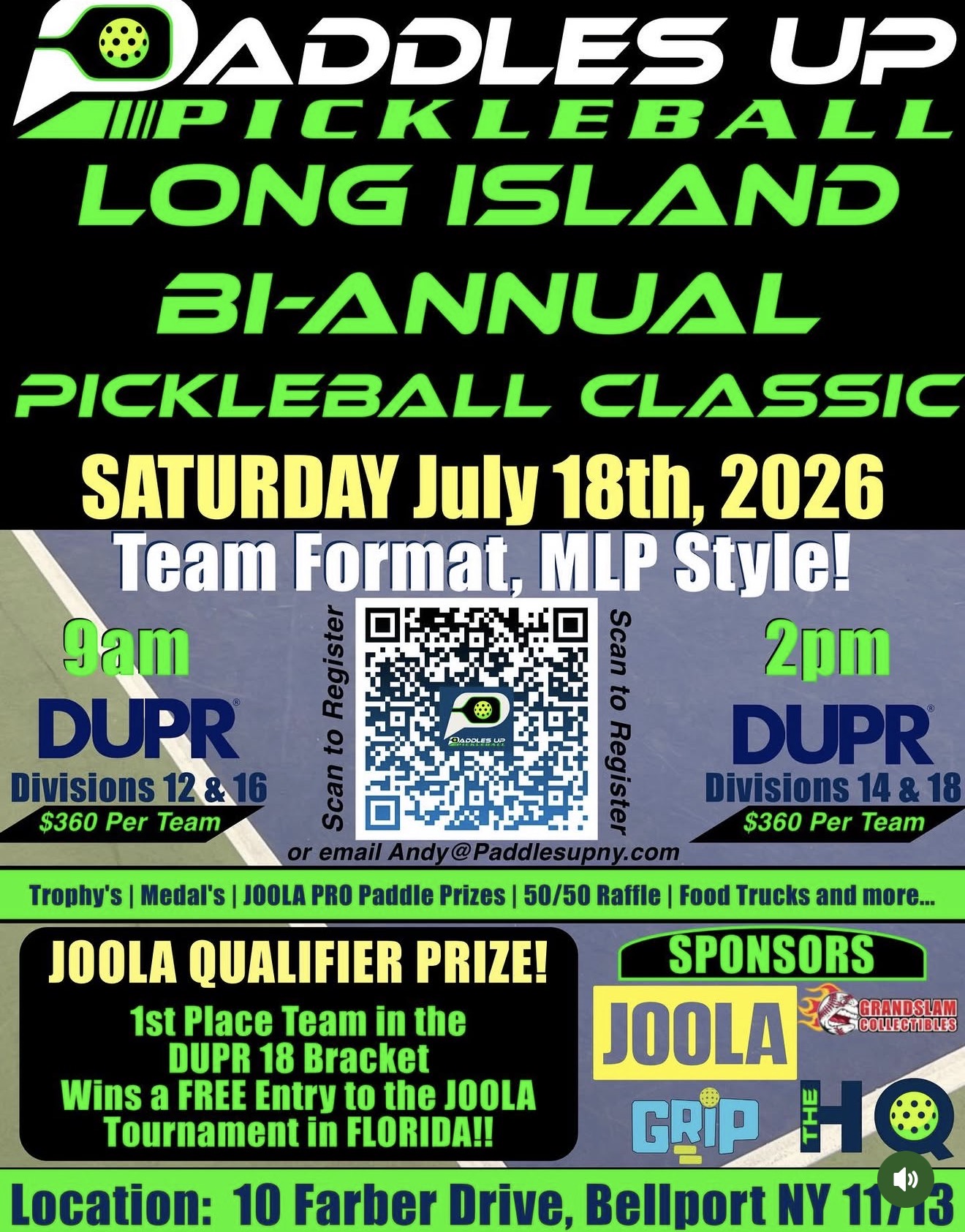 Paddles Up Pickleball Long Island Bi-Annual Pickleball Classic flyer