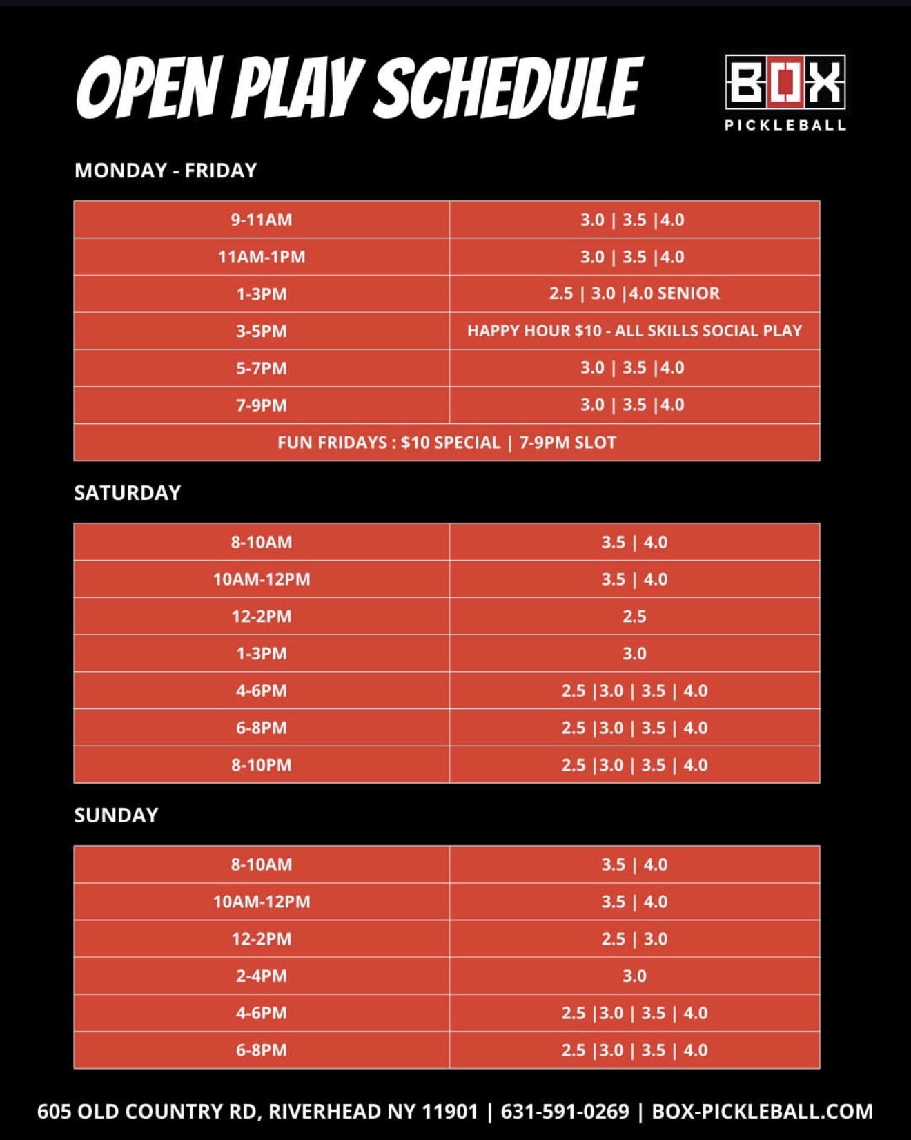 Monday - Friday Open Play (9-11 AM)
